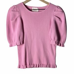 Tuckernuck Hyacinth House Ribbed Shirt Blouse Puff Sleeve Pink Womens Size L